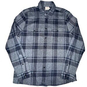 Faherty Legend Sweater Shirt Mens Large Gray/Blue Flannel Plaid Cottagecore Dad
